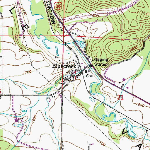 Topographic Map of Bluecreek, WA