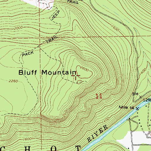 Topographic Map of Bluff Mountain, WA