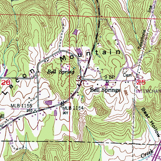 Topographic Map of Bell Springs, AL