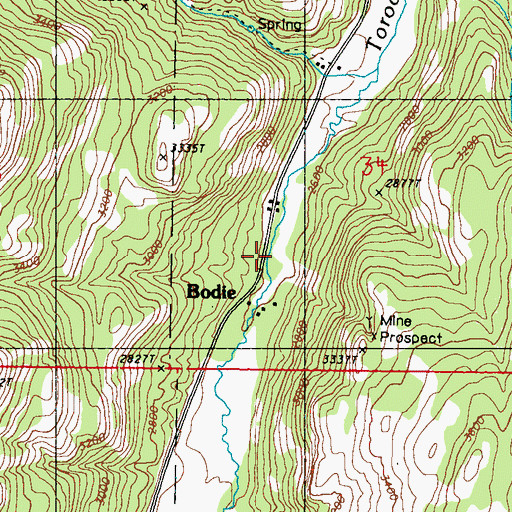 Topographic Map of Bodie, WA