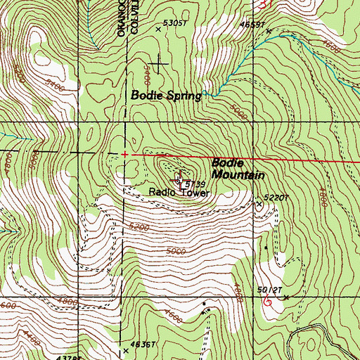 Topographic Map of Bodie Mountain, WA