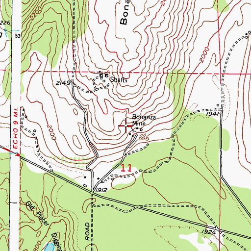 Topographic Map of Bonanza Mine, WA