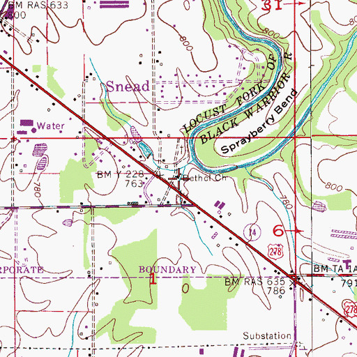 Topographic Map of Bethel Baptist Church, AL