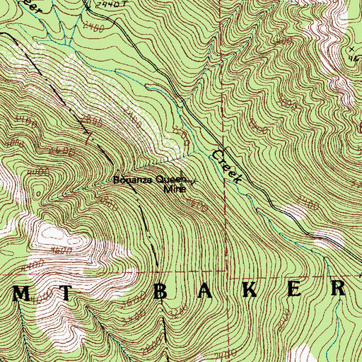 Topographic Map of Bonanza Queen Mine, WA