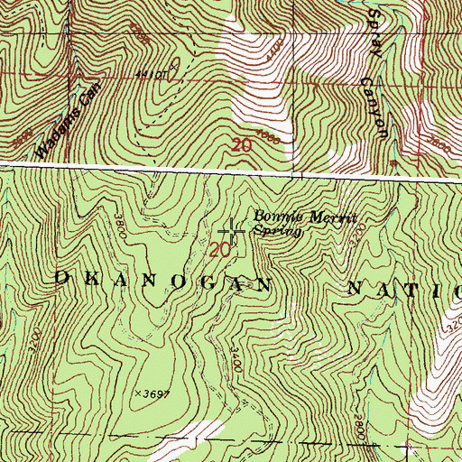 Topographic Map of Bonnie Merrit Spring, WA