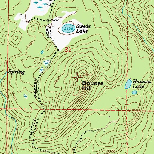 Topographic Map of Boudes Hill, WA