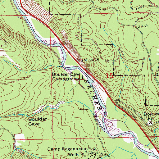 Topographic Map of Boulder Cave Campground, WA