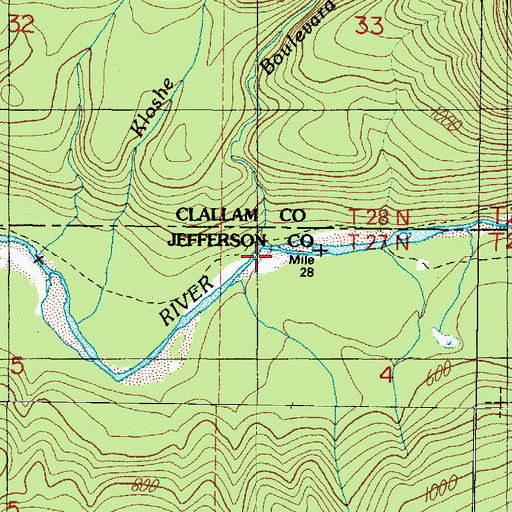 Topographic Map of Boulevard Creek, WA