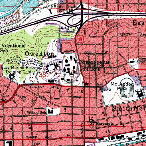 Topographic Map of Birmingham Southern College, AL
