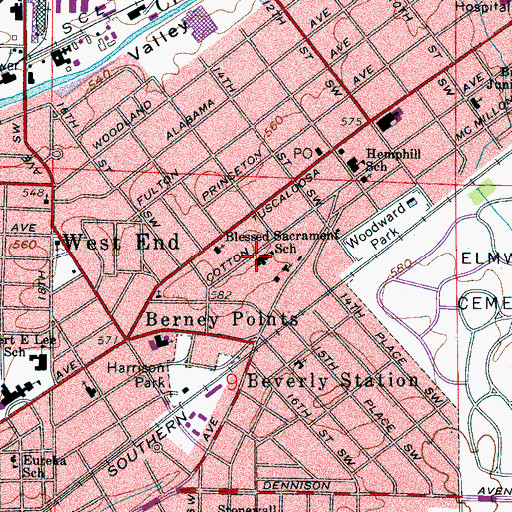 Topographic Map of Blessed Sacrament School, AL