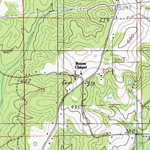 Topographic Map of Boones Chapel Baptist Church, AL