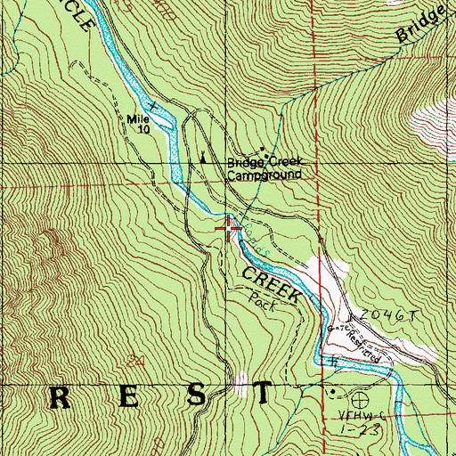Topographic Map of Bridge Creek, WA