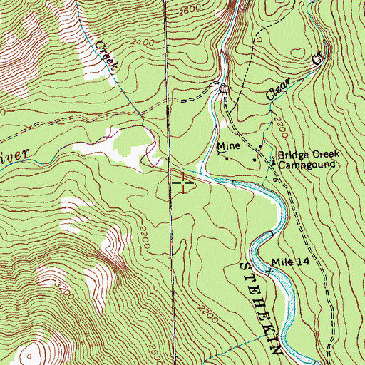Topographic Map of Bridge Creek, WA
