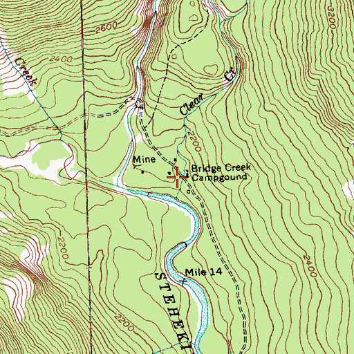 Topographic Map of Bridge Creek Campground, WA