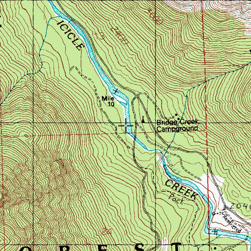 Topographic Map of Bridge Creek Campground, WA