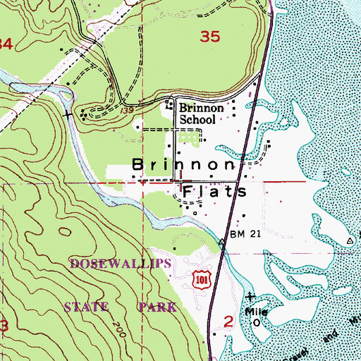 Topographic Map of Brinnon Flats, WA