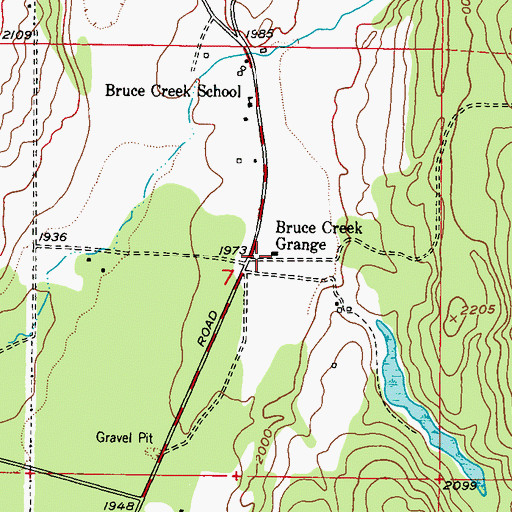 Topographic Map of Bruce Creek Grange, WA