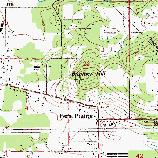Topographic Map of Brunner Hill, WA