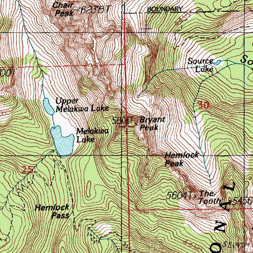 Topographic Map of Bryant Peak, WA