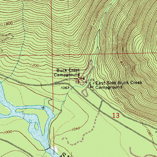 Topographic Map of Buck Creek Campground, WA