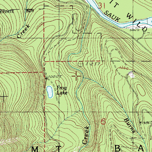 Topographic Map of Burns Creek, WA