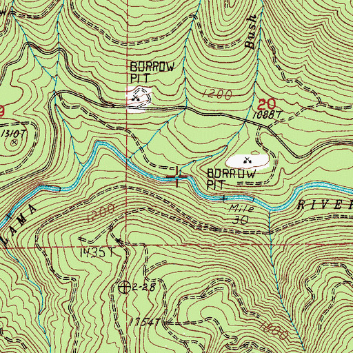 Topographic Map of Bush Creek, WA