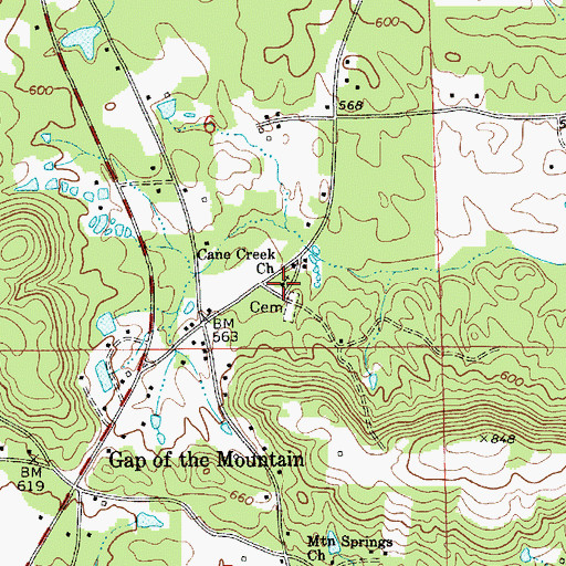 Topographic Map of Cane Creek Baptist Church, AL