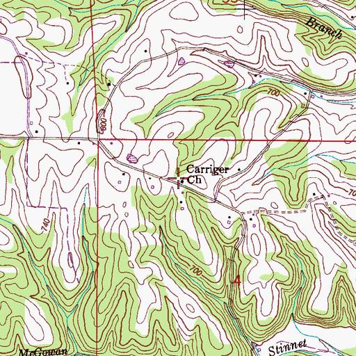 Topographic Map of Carriger Church of Christ, AL