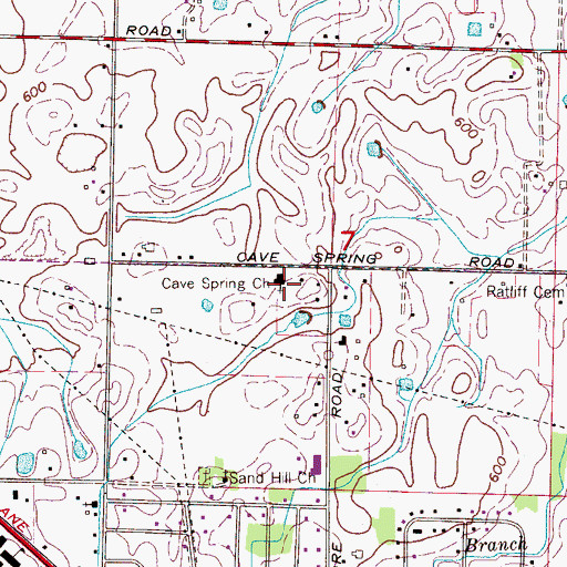 Topographic Map of Cave Springs Baptist Church, AL