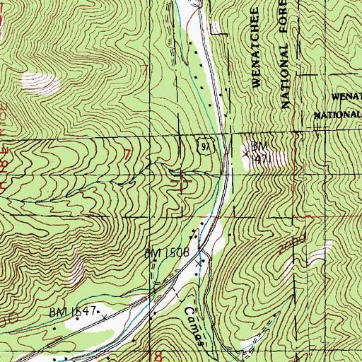 Topographic Map of Camas Creek, WA