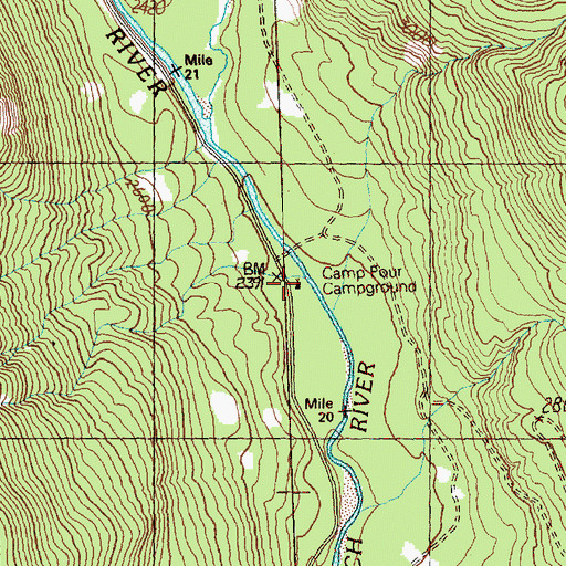 Topographic Map of Camp Four Campground, WA
