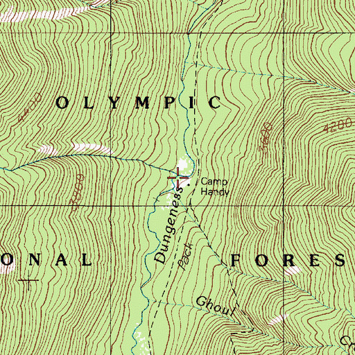 Topographic Map of Camp Handy, WA