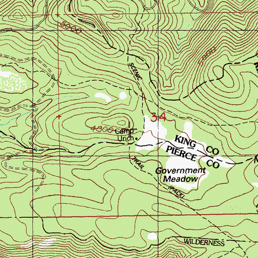 Topographic Map of Camp Urich, WA