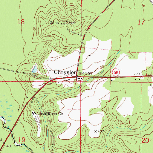 Topographic Map of Chrysler, AL