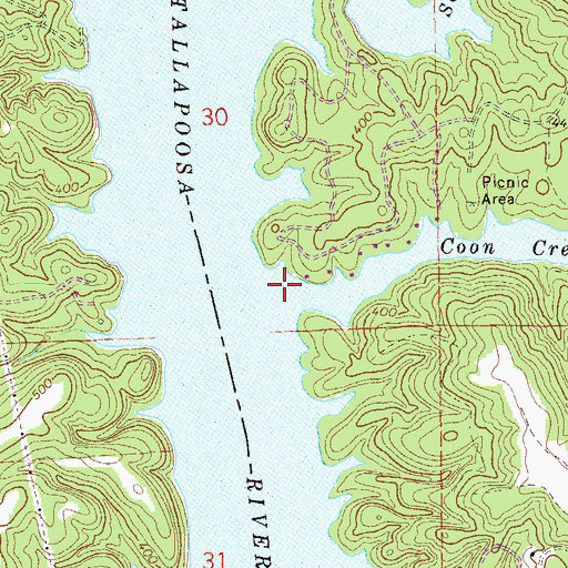 Topographic Map of Coon Creek, AL