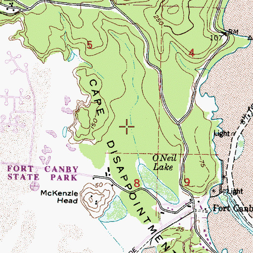 Topographic Map of Cape Disappointment, WA