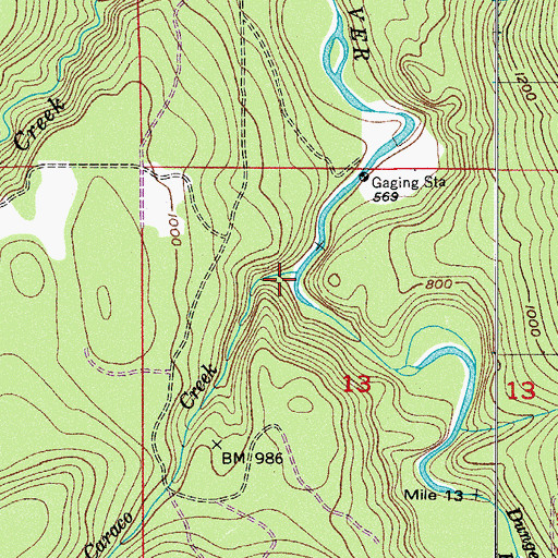 Topographic Map of Caraco Creek, WA