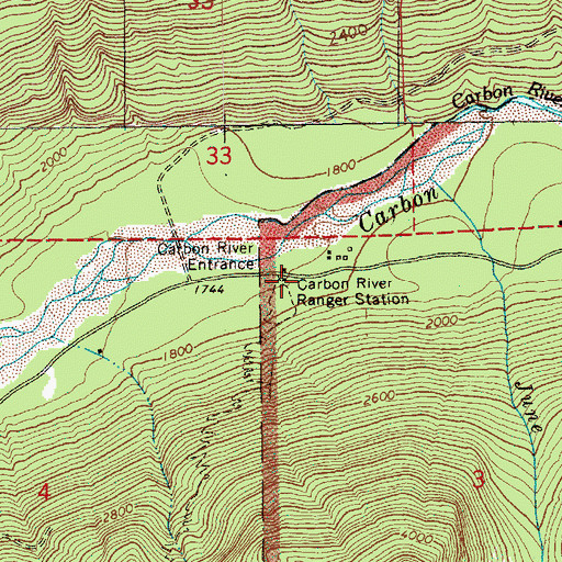 Topographic Map of Carbon River Ranger Station, WA