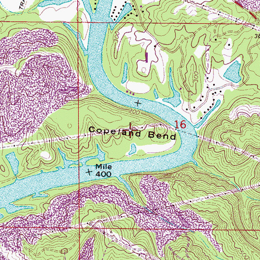 Topographic Map of Copeland Bend, AL