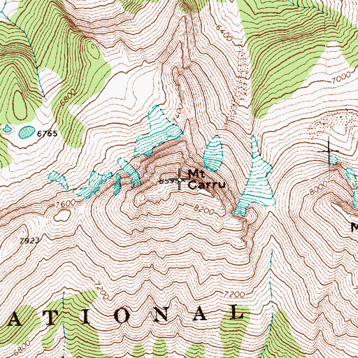 Topographic Map of Mountain Carru, WA