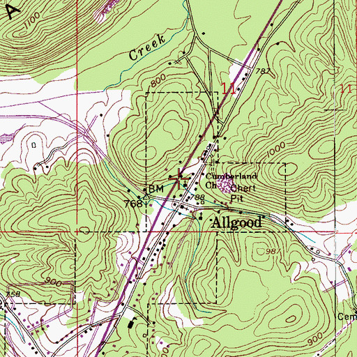 Topographic Map of Allgood Cumberland Presbyterian Church, AL