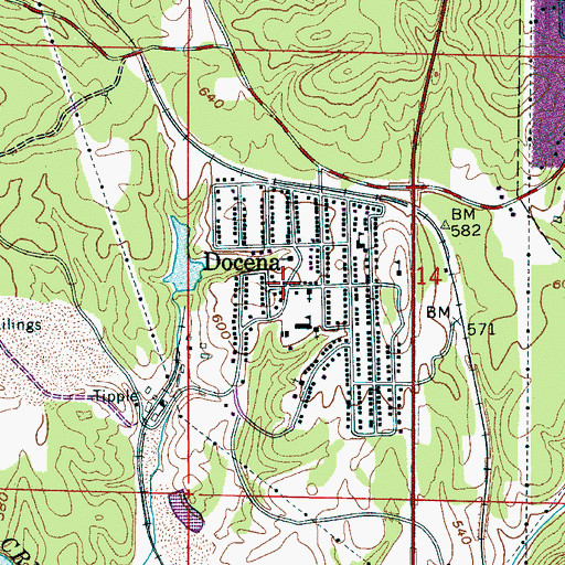 Topographic Map of Docena, AL