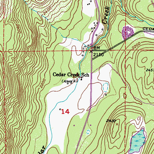 Topographic Map of Cedar Creek School, WA