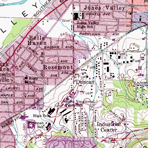 Topographic Map of Duncan, AL