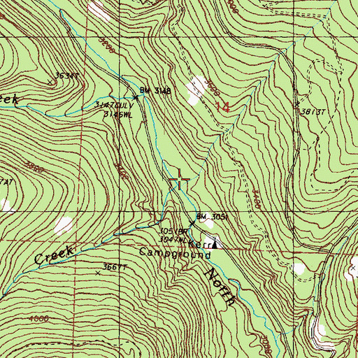 Topographic Map of Center Creek, WA