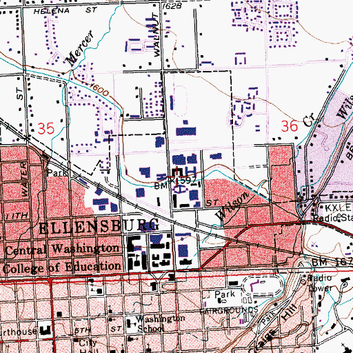 Topographic Map of Central Washington University, WA
