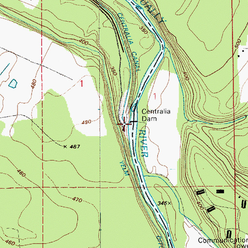 Topographic Map of Centralia Dam, WA
