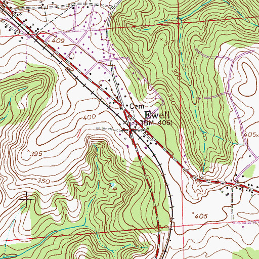 Topographic Map of Ewell, AL