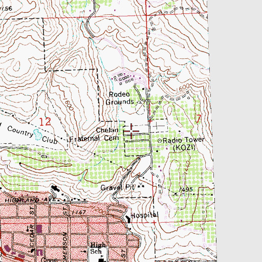 Topographic Map of Chelan Fraternal Cemetery, WA