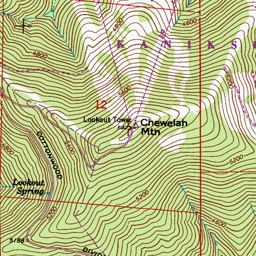 Topographic Map of Chewelah Mountain, WA
